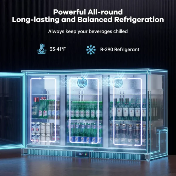Refrigerator with 3 Doors, Commercial Back Bar Cooler for Beer Soda Wine, Counter Height Undercounter Display Fridge for Bar/Hom - Image 5