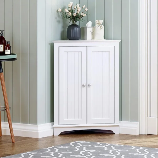 Cabinet With Two Doors and Shelves Freestanding Corner Locker Suitable for Bathroom、Kitchen、Living Room Or Bedroom,White