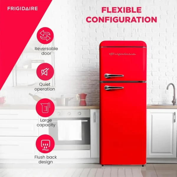 Door Apartment Size Retro Refrigerator with Top Freezer, Chrome Handles, 7.5 cu ft, red - Image 6