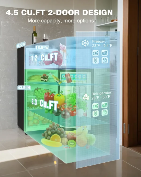 Door Refrigerator with Freezer, 4.5 Cu.Ft, Small Fridge with Freezer, 7 Settings Temperature Adjustable, Mini Refrigerato - Image 5