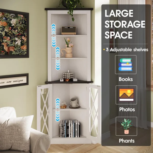 Vabches 66.8" Tall Corner Cabinet with Glass Door Storage Cabinet with Adjustable Shelves Modern Corner Cabinet for Living Room - Image 4