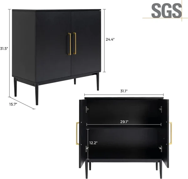 Storage Cabinet, Free Standing Cabinets, Wood Accent Cabinet with Doors, Black Sideboard for Bedroom, Kitche - Image 2