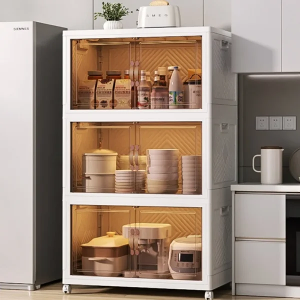 Foldable Storage Cabinet With Wheels Large Capacity Multi Purpose Cabinets Household Multi-Function Transparent Organizer Boxes - Image 3