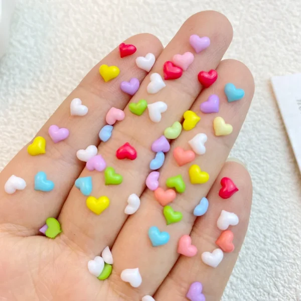 200Pcs New Cute Resin 4*5mm Mini Colorful Heart Shape Series Flat Back Manicure Parts Embellishments For Hair Bows Accessories - Image 4