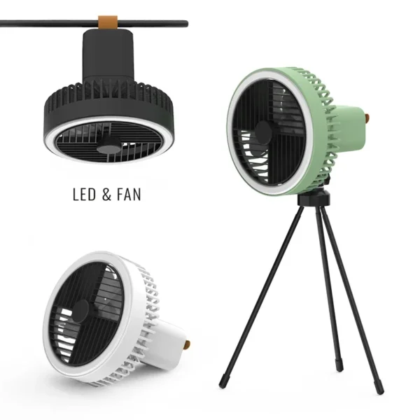Portable Camping Fan USB Rechargeable Tripod Stand Ceiling Fan with LED Light - Image 5