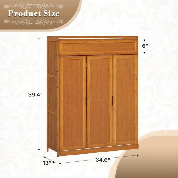 Collection 35" 7-Tiers Bamboo Shoe Cabinet Bifold Opening Doors Shoe Rack for 30 Pairs Shoes, Freestanding Shoe Storage w/Top - Image 2