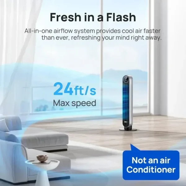 Dreo Tower Fans for Home, 90° Oscillating Standing Fans with Remote, 24 ft/s Velocity Quiet Bedroom Fan, Bladeless Floor Fan - Image 2