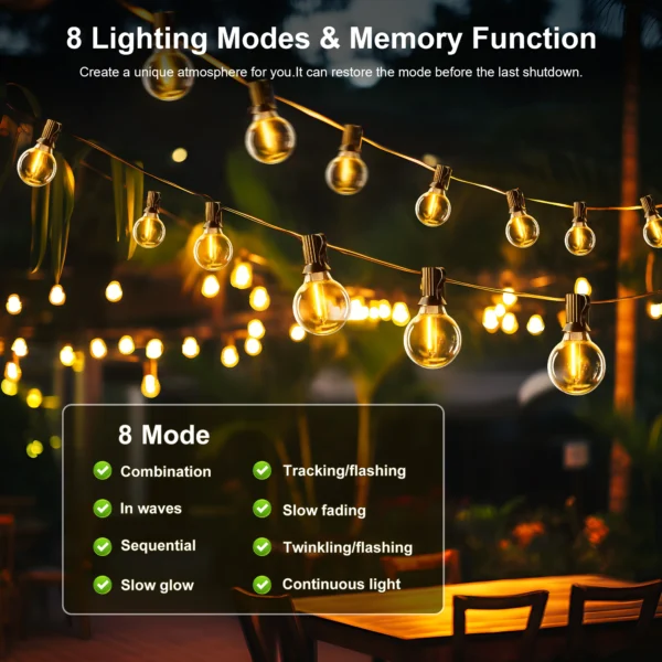 Solar String Lights Outdoor G40 Patio Lights with LED Shatterproof Bulbs,Weatherproof Hanging Lights for Backyard Bistro - Image 2