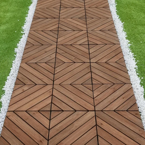27 Pcs Wood Interlocking Flooring Tiles, Wooden Deck Tiles Interlocking Poolside Balcony, Easy Flooring,12 x 12in, Brown - Image 2