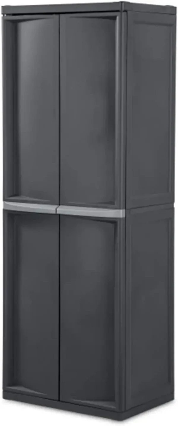 Sterilite 4 Shelf Cabinet, Heavy Duty and Easy to Assemble Plastic Storage Unit, Organize Bins in the Garage, Basement, Attic, M