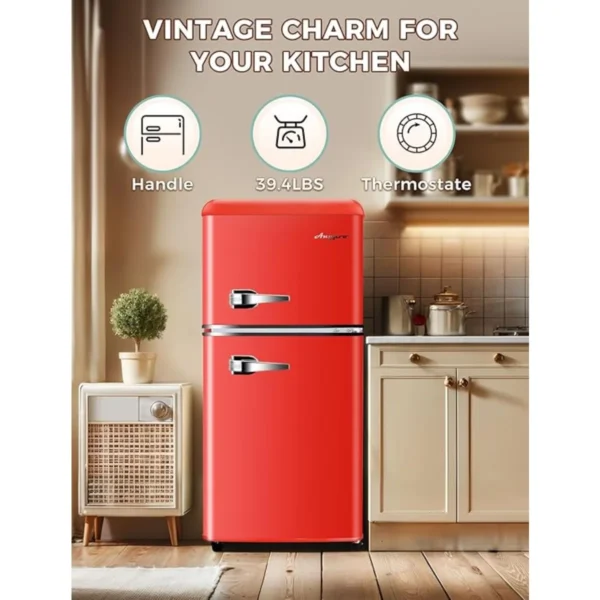 3.2 Cu.Ft Compact Refrigerator Mini Fridge w/ Freezer, 2 Door Retro Small Refrigerator w/ Freezer, Removable Shelves - Image 2