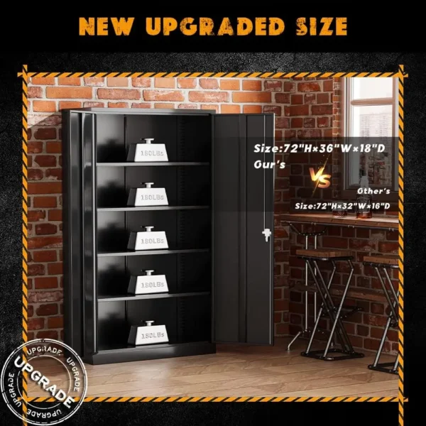 Metal Storage Cabinets 72” Black Garage Steel Storage Cabinet with Doors and Shelves, Metal Tool Cabinet, Steel File - Image 4