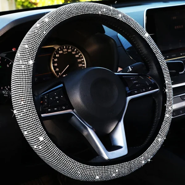 Universal 38 CM Car Steering Wheel Cover PU Leather Sparkling Crystal Diamond Steering Wheel Protector Car Interior Accessories - Image 2