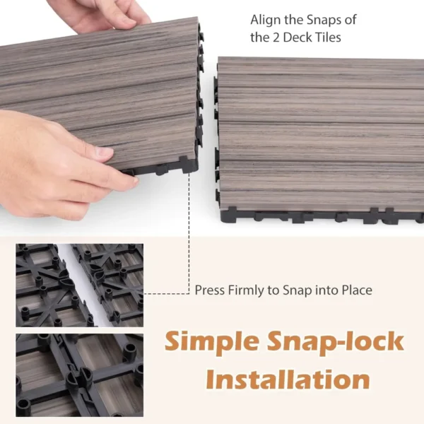 Interlocking Deck Tiles 18 Pack - 12" x 12" Weatherproof Composite Outdoor Flooring Covering, 18 sq.ft Patio Decking Boards for - Image 5