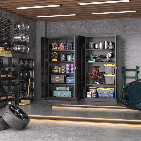 Metal Storage Cabinets 72” Black Garage Steel Storage Cabinet with Doors and Shelves, Metal Tool Cabinet, Steel File - Image 2