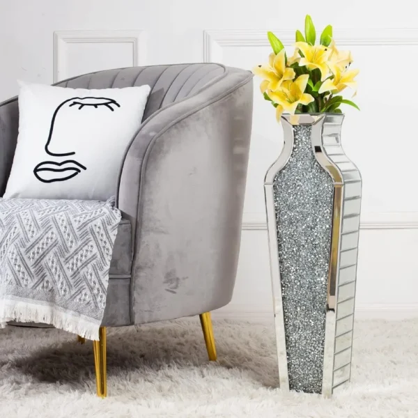 Tall Crushed Diamond Floor Vase Large Silver Mirror Vases for Decor Living Room Floor Decoration Home Decorations 26.8 Inches - Image 6