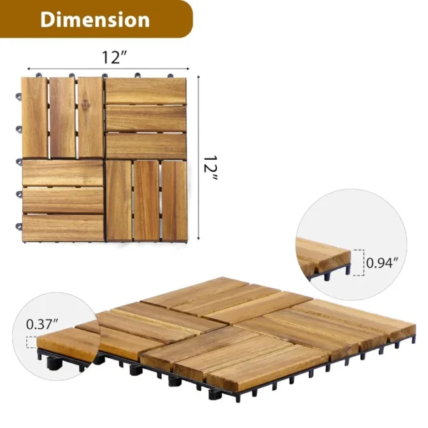 Acacia Wood Flooring Interlocking Deck Tiles for Patio Decor, Waterproof Indoor & Outdoor Decor - Balcony Garden Decking Tile - Image 5