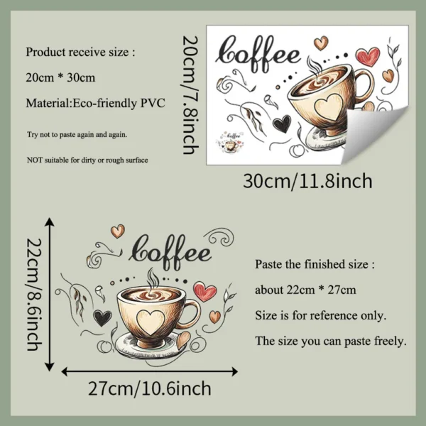 Creative Love Coffee Cup Wall Stickers For Cafe Background Decoration Wallpaper Kitchen Beautify Home Decor Self-adhesive Decals - Image 2