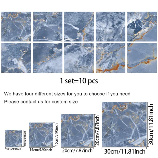 10pcs/set Thick PVC Self-adhesive Ceramic Tile Stickers Waterproof Oil Proof Kitchen Bathroom Living Room Wall Floor Decoration - Image 3
