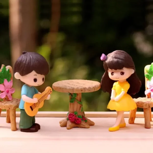 2pcs/set Mini Boy Girl Guitar Sweet Lovers Couple Figurines Craft Fairy Dolls Valentine's Day Wedding Accessories Home Decor - Image 5