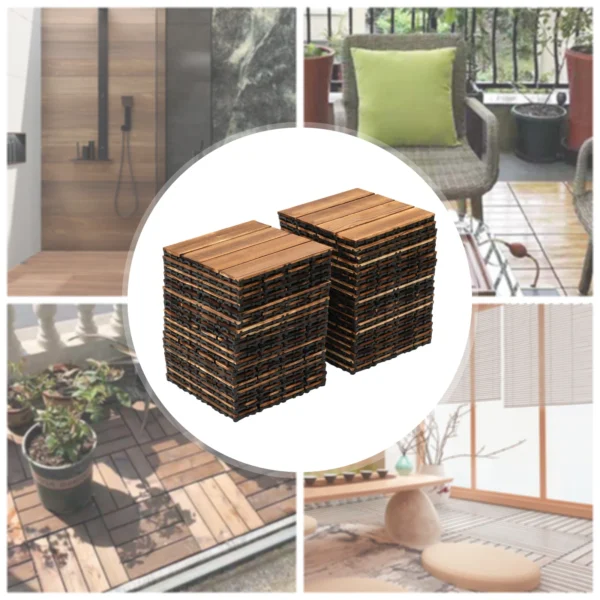 36 Pcs Brown Hardwood Interlocking Patio Deck Tiles Outdoor Waterproof 12''x12'' - Image 3