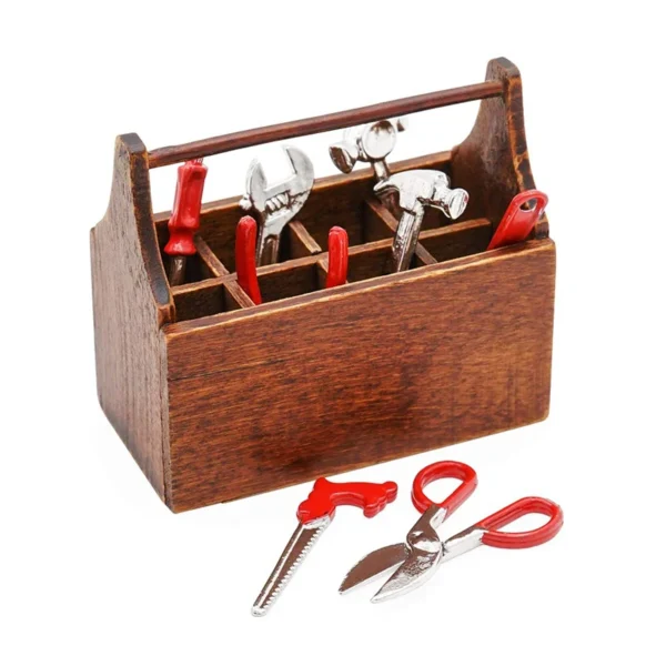 Dollhouse Miniature Accessories Scene Model Alloy Tool Mini Wooden Toolbox Set Miniature Dollhouse Accessoreis Home Decor - Image 4