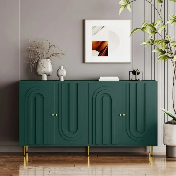 60" Modern Sideboard Buffet Accent Cabinet with Storage Wood Credenzas for Living Room Home Bar, 4 Doors & Adjustable Shelves - Image 3
