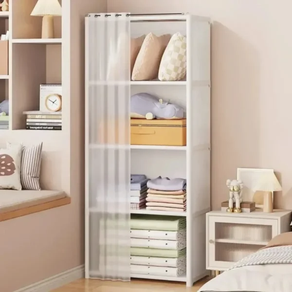 Multi-layer Storage Rack Dustproof Wardrobe Storage Cabinet with Curtains Portable Clothes Organizer Cabinet Home Furniture Shoe - Image 2