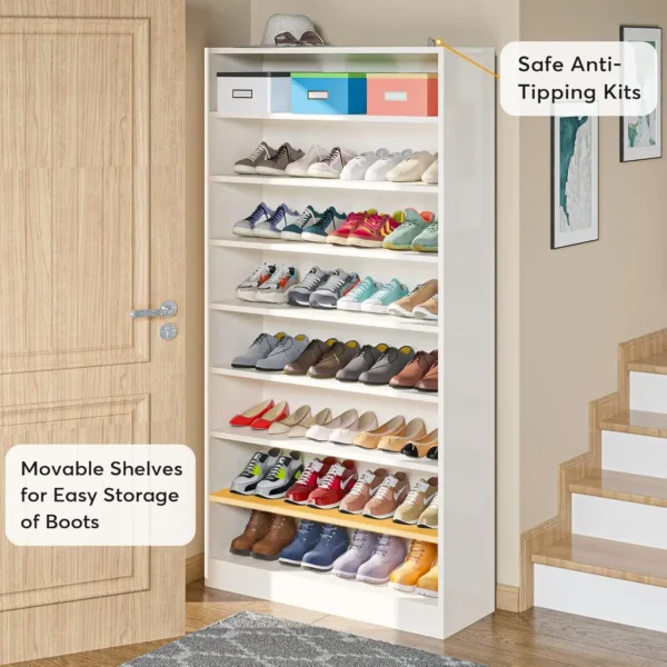 Shoe Cabinet, 9 Tiers 40-45 Pairs Heavy Duty Wood Freestanding Shoe Storage Cabinet, 70.8'' Tall Shoe Cabinet - Image 4