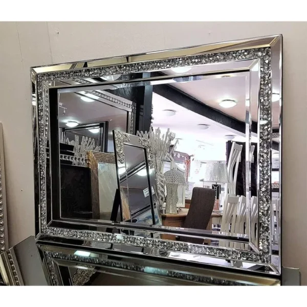 32"x24" Decorative Crystal Mirrors for Wall Decor Living Room Silver Luxury Modern Mirrored Home Decoration