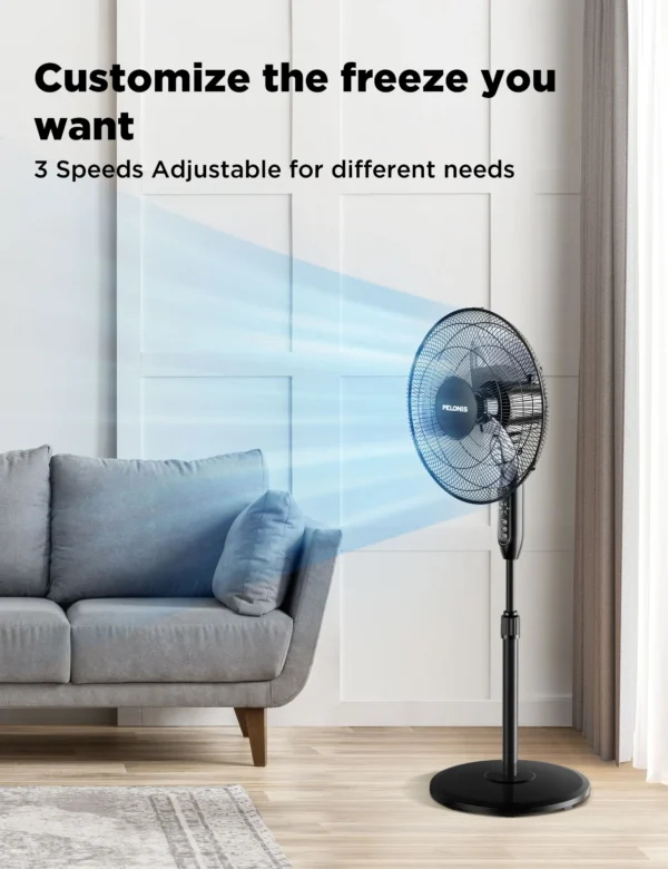 PELONIS 16’’ Oscillating Pedestal Standing Fan with Remote Control 2 Packs, 3 Speeds Settings 7H Ultra Quiet Adjustable Height - Image 3