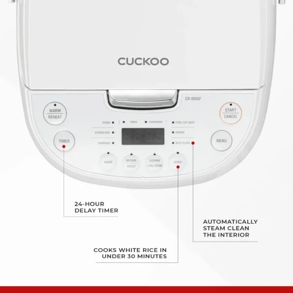 2024 CUCKOO CR-0605F 6-Cup(Uncooked)/12-Cup (Cooked) Micom Rice Cooker with Nonstick Inner Pot,13 Menu Options,LCD Display - Image 5