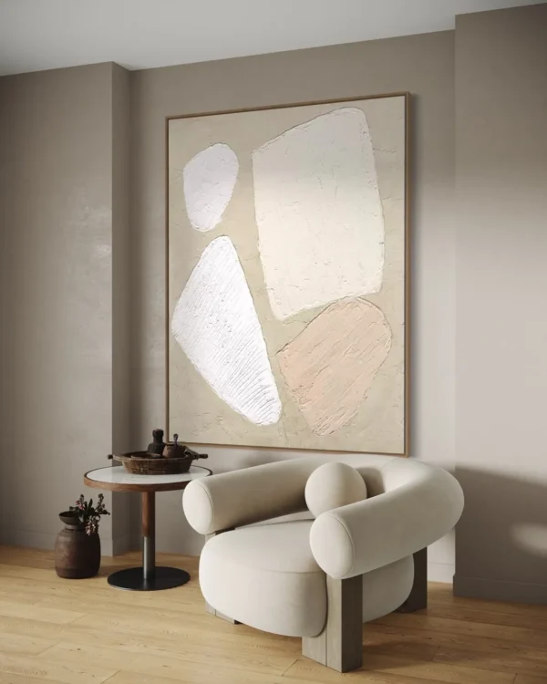 Large Abstract Wall Art Beige and White Painting Abstract Handmade Painting Living Room Home Decor Minimalist Contemporary Art - Image 5