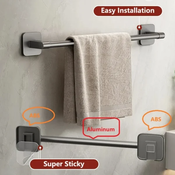 Non perforated suction cup wall mounted towel rack, bathroom storage rack, bathroom horizontal bar towel rack - Image 8