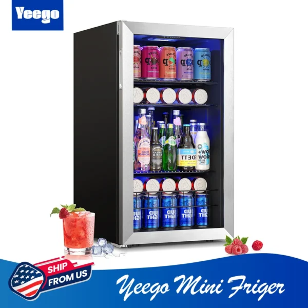 Yeego 3.35 Cu.Ft Beverage Refrigerator - 140 Cans Mini Fridge with Glass Door Perfect for Soda Water and Wine at Home or Office