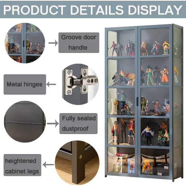 5 Tier Curio Display Cabinet, Storage Cabinet with Acrylic Glass Door, Collectibles Toy Organizers Rack & Display Shelf,Bookcase - Image 4
