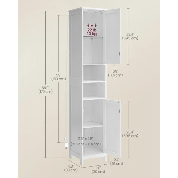 Tall Bathroom Cabinet with Lights, Slim Bathroom Storage Cabinet, Freestanding Narrow Cabinet with Adjustable Shelves, - Image 3