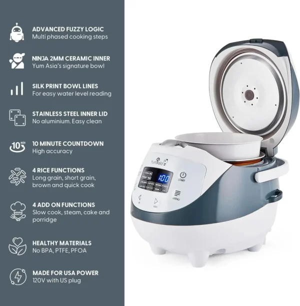 Asia Panda Mini Rice Cooker With Ninja Ceramic Bowl and Advanced Fuzzy Logic (3.5 cup, 0.63 litre) 4 Rice Cooking Functions, - Image 3