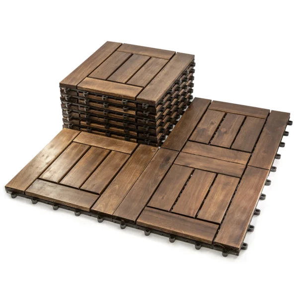12 in. x 12 in. Acacia Wood Interlocking Flooring Deck Tile Dark Brown (10-Pack) - Image 2