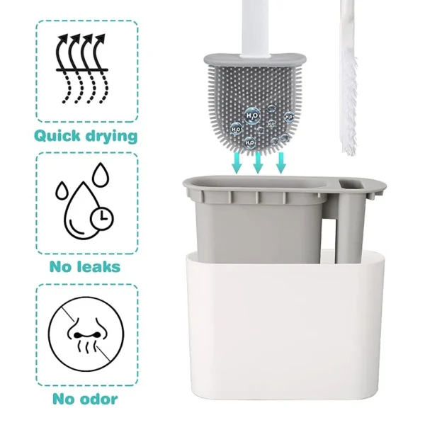 Wall Hanging Toilet Brush with Holder Long Handled Silicone Toilet Brush Soft Bristles WC Cleaning Brush Bathroom Accessories - Image 5