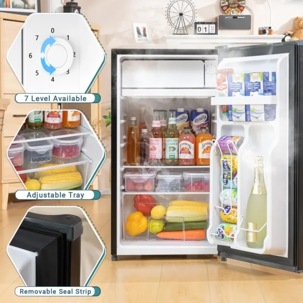 3.2 Cu.Ft Mini Fridge with Freezer, Single Door Mini Fridge, Adjustable Thermostat, Energy Saving Mini Refrigerator for Bedroom - Image 3