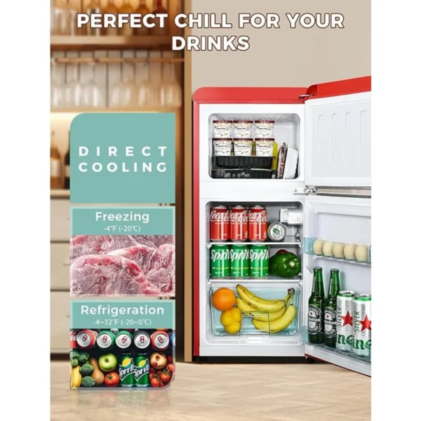 3.2 Cu.Ft Compact Refrigerator Mini Fridge w/ Freezer, 2 Door Retro Small Refrigerator w/ Freezer, Removable Shelves - Image 3