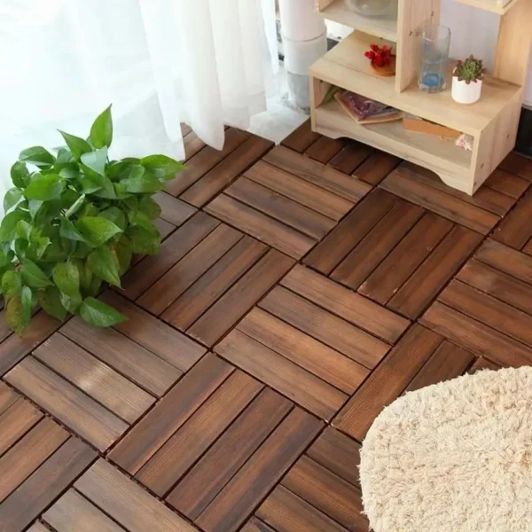 Interlocking Solid Wood Floor Tiles for Balconies and Terraces - Spliceable Wood Flooring for Home Decor and Decoration