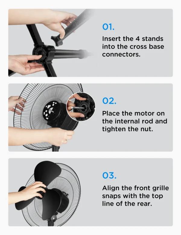 PELONIS 16‘’ Pedestal Stand Up Oscillating Fan with 3 Speeds Settings Ultra Quiet Adjustable Heights 2 Packs Black - Image 6
