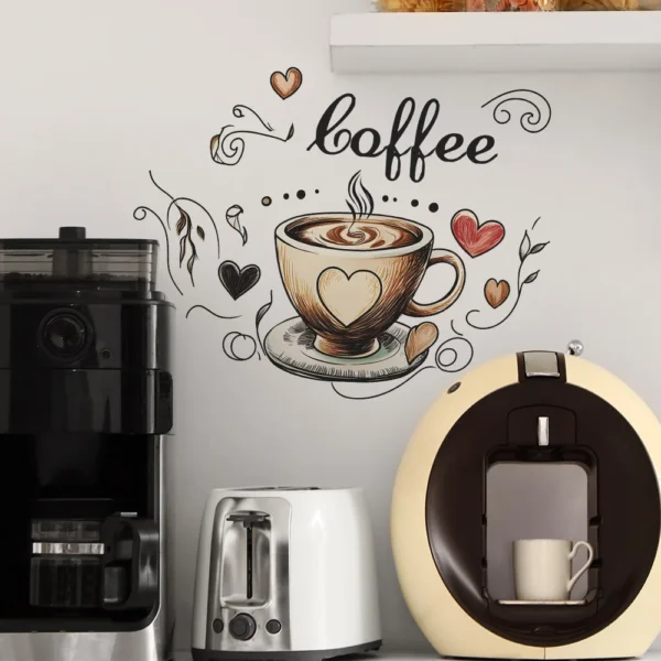 Creative Love Coffee Cup Wall Stickers For Cafe Background Decoration Wallpaper Kitchen Beautify Home Decor Self-adhesive Decals - Image 5