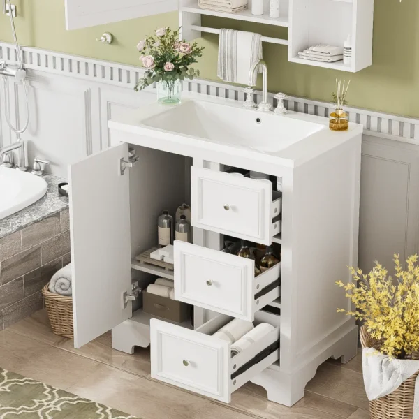 30 Inch Bathroom Vanity with Sink, Modern Elegant Bathroom Storage Cabinet with 3 Drawers and Adjustable Shelves - Image 4
