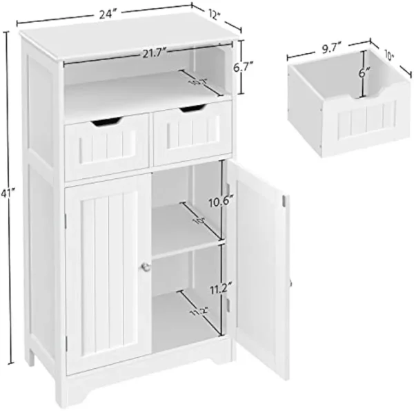 Bathroom Storage Cabinet with 2 Drawers & Adjustable Shelf, 2 Doors Bathroom Floor Cabinet, Wooden Cupboard for Living - Image 3