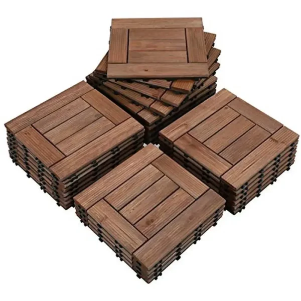 27PCS Interlocking Wood Flooring Tiles Patio Deck Indoor Outdoor Brown 12x12in Wood Plastic Tiles House Renovation Garden Pool