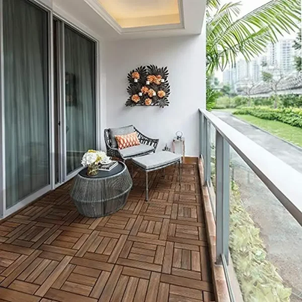 27PCS Interlocking Wood Flooring Tiles Patio Deck Indoor Outdoor Brown 12x12in Wood Plastic Tiles House Renovation Garden Pool - Image 3