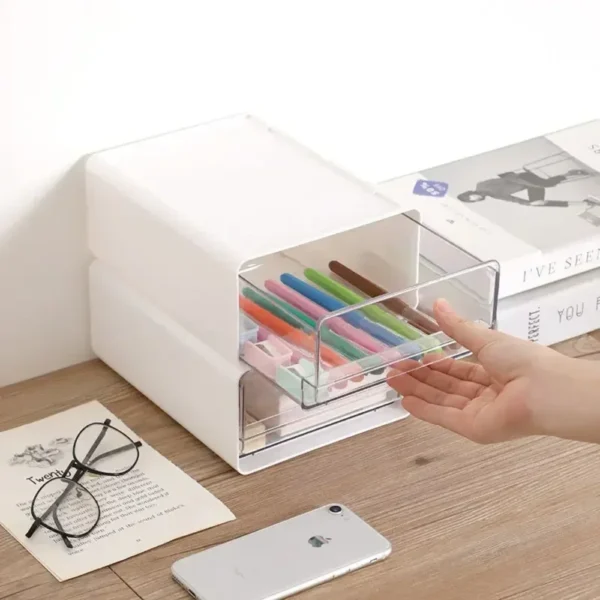 Desktop Storage Boxs Stackable Drawers Stationery Cabinet Desktop Cosmetic Organizer Transparent Office Document Sundries Holder - Image 2